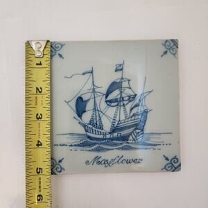 Hand Painted 5x5 vintage tile "Mayflower" stamped on back